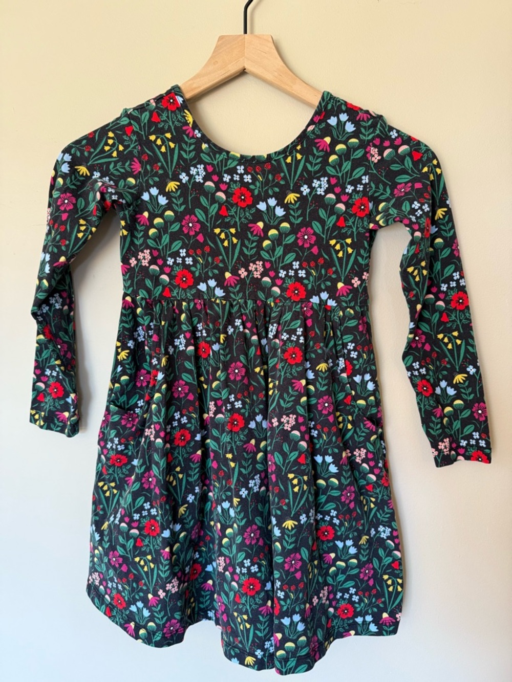 Hanna Andersson Black Floral Long-Sleeve Skater Dress